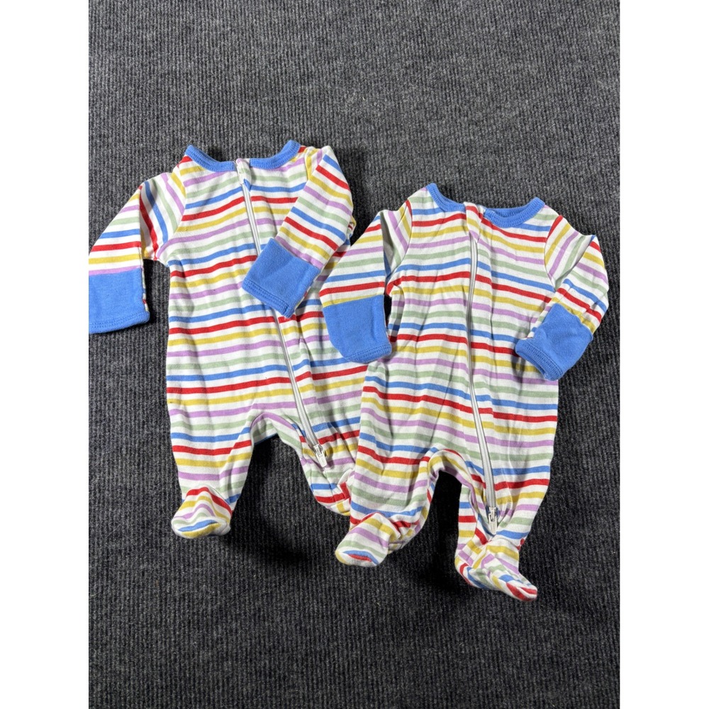 Wonder Nation Preemie Footed Sleepers 2 Pack‎ Rainbow Stripe Zip Pajamas Multi